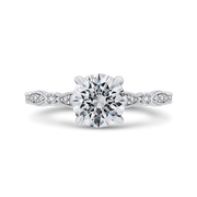 14K White Gold Round Diamond Engagement Ring Mounting With 17 Diamonds