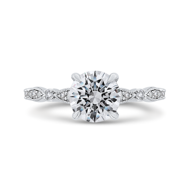 14K White Gold Round Diamond Engagement Ring Mounting With 17 Diamonds