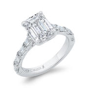 14K Emerald Cut Diamond Solitaire Engagement Ring Mounting With 8 Bagu