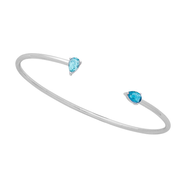 .925 Silver Bangle With Pear Shaped Swiss Blue And Sky Blue Topaz