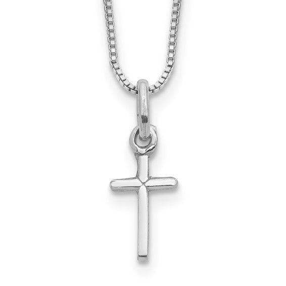 Sterling Silver Rhodium-plated Polished Cross 14 inch Necklace