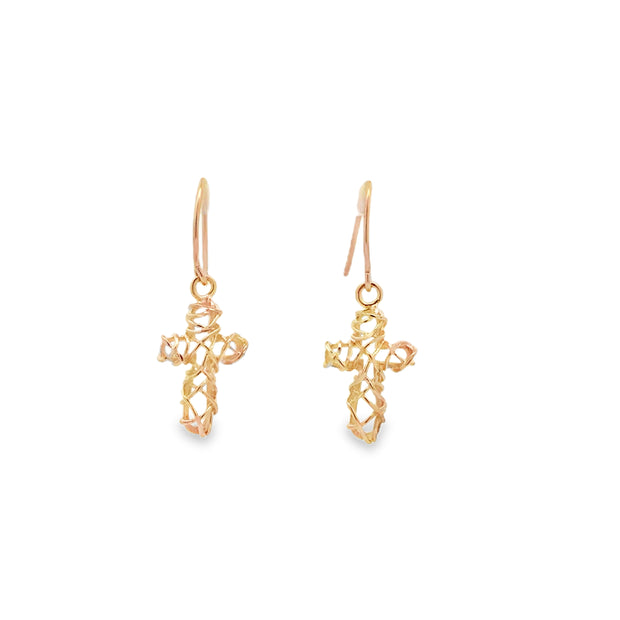 Vintage 14Kt Yellow Gold Earrings With Cross Drops All Gold 1.2 Grams.