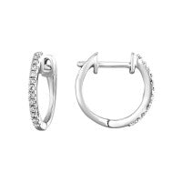 10kt White Gold Hoop Earrings With 24 Round Diamonds .10tdw HI I1