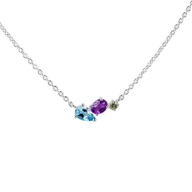 .925 Silver Necklace With Swiss Blue Topaz, Amethyst, And Peridot