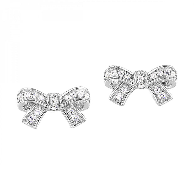 10kt White Gold Bow Earrings With 30 Round Diamonds .17tdw H/I I1