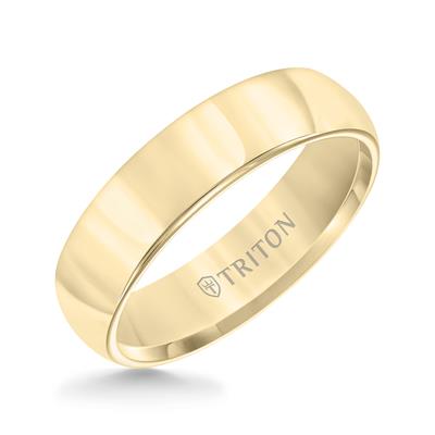 Domed Yellow Tungsten Carbide Comfort Fit Band with Bright Polish