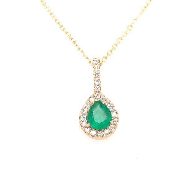 14Kt Yellow Gold Pendant With Pear Shaped .35 TGW Emerald, Bail And Ha