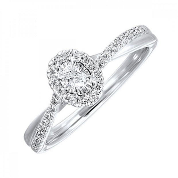 14kt White Gold Ring With Round Center and 34 Round Diamond Halo and C