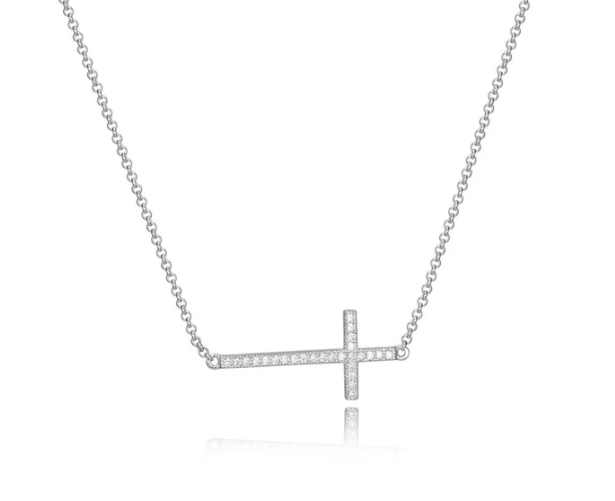 Sterling Silver Rhodium Plated Necklace With CZ Round 16" Extension 2"