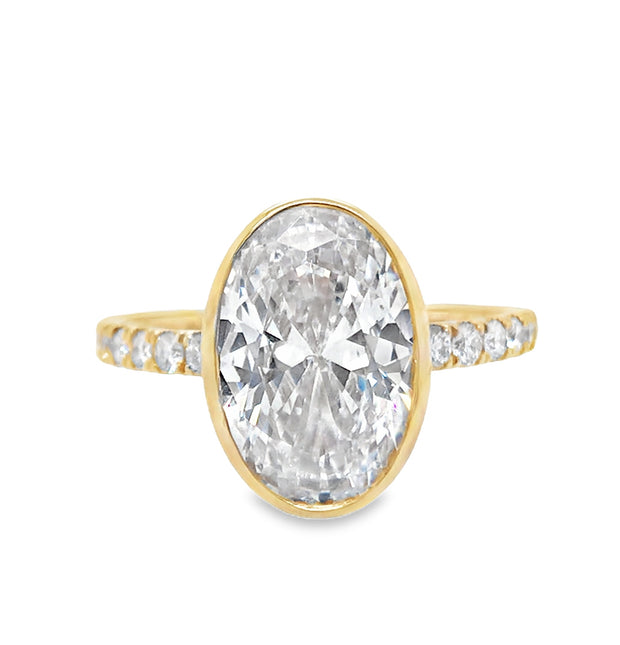 14k Yellow Gold Bezel-Set Under Halo Natural Diamond Engagement Ring