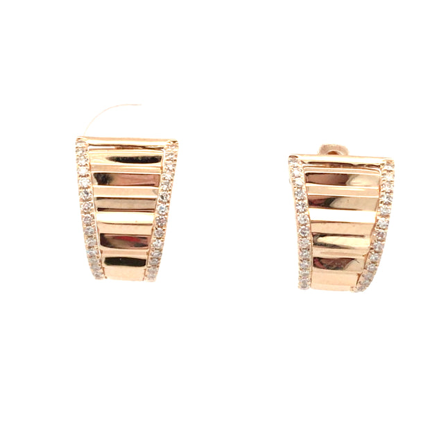 14Kt Yellow Gold Huggie Earrings With Geometric Design And 60 Round H/