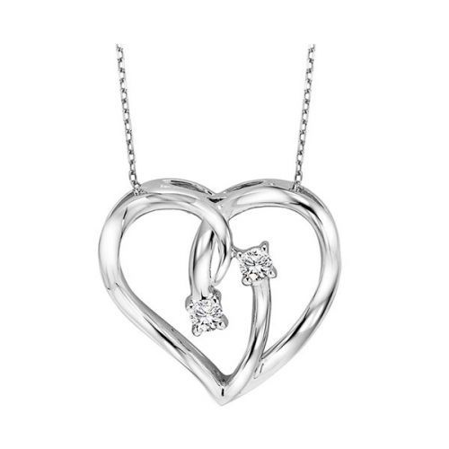 Silver Heart Pendant with 2 Round Prong Set Diamonds .06ct TDW SI3 J/K