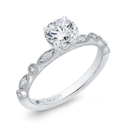 14K White Gold Round Diamond Engagement Ring Mounting With 17 Diamonds