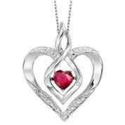 Sterling Silver Diamond And Created Garnet Pendant .03ct TDW on 18' Ch