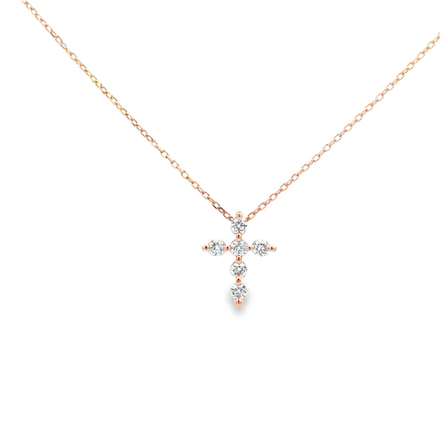 10kt Yellow Gold Sideways Cross Necklace With 6 Round Shaped Diamonds