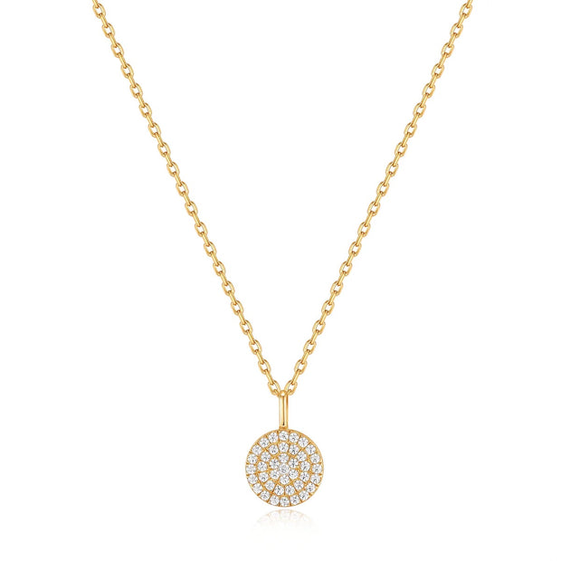 Sterling Silver Yellow Gold Plated Glam Disc Pendant Necklace