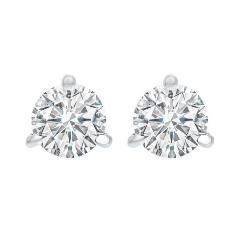 14Kt White Gold 3 Prong Stud Earrings With 2 Round Diamonds .10Ct Tdw