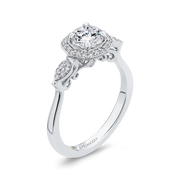 14K White Gold Round Diamond Floral Halo Engagement Ring With 36 Diamo