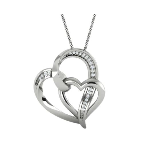 Sterling Silver Heart Pendant With 22 Round Diamonds .06tdw