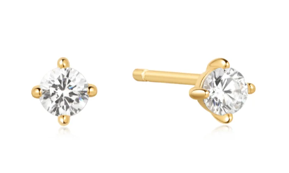 Sterling Silver Yellow Gold Plated CZ Stud Earrings