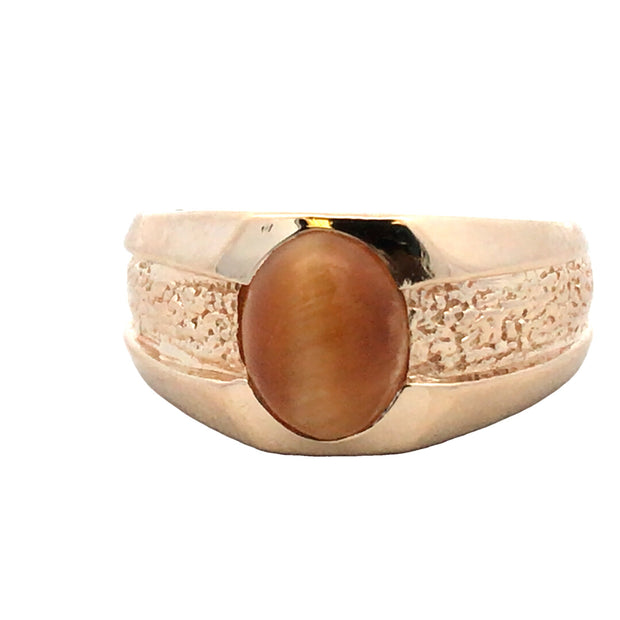 Vintage 14Kt Yellow Gold Ring Gypsy Set With One 9X7mm Oval Cabochon C