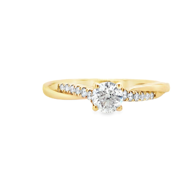 14kt Yellow Gold Ring With .38ct Center and 12 Round Prong Set Diamond