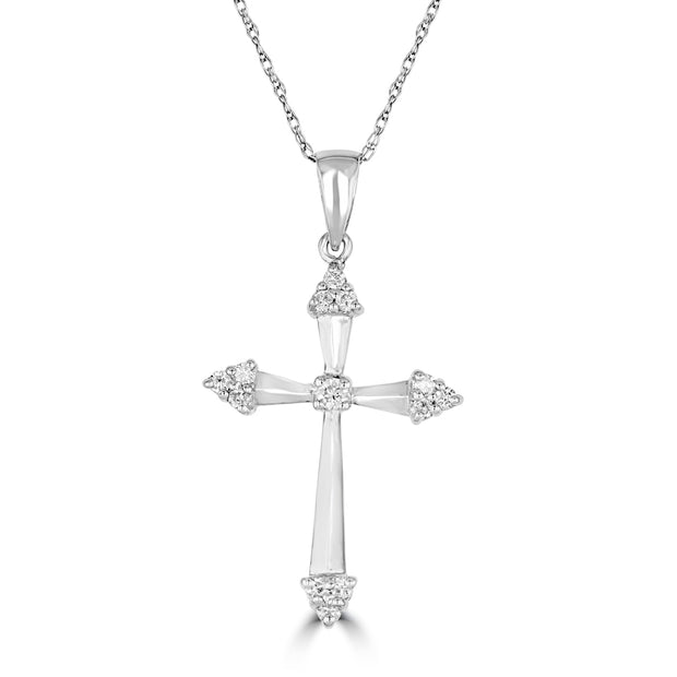 14Kt White Gold Cross Pendant With 13 Round Diamonds .16 Tdw I1 In Cla