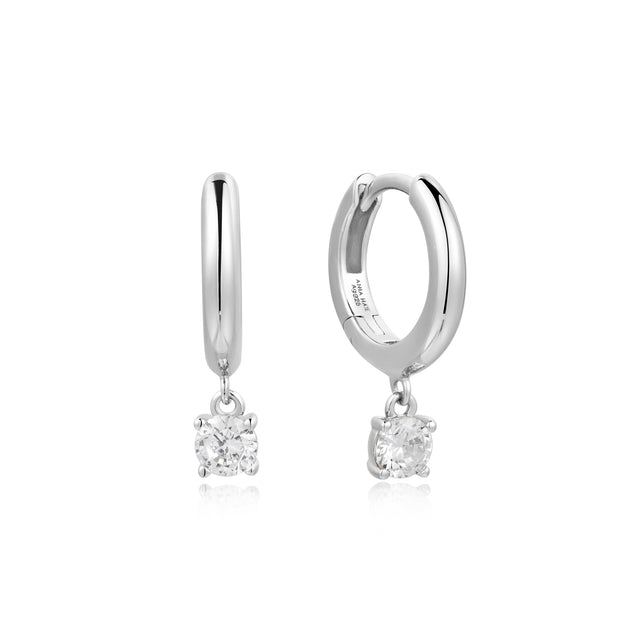 Sterling Silver Cz Dangle Hoop Earring