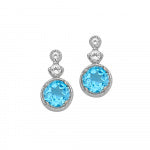 .925 Silver Earings With A Round Swiss Blue Topaz Center And White Top