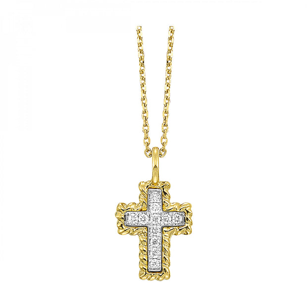 14kt Yellow Gold Cross Pendant With 11 Round Diamonds .06tdw H/I I1