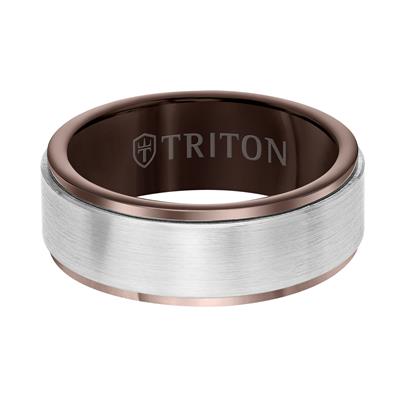 8MM Espresso Tungsten Carbide Ring - Satin Finish Center and Step Edge