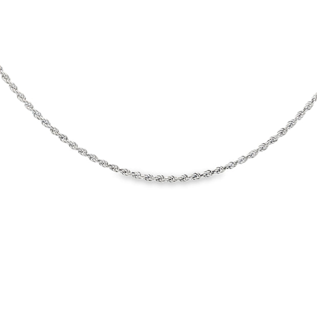 Vintage 14Kt White Gold 2.0Mm Wide Diamond Cut 16 Inch Long Rope Chain