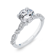 14K White Gold Round Diamond Engagement Ring Mounting With 17 Diamonds