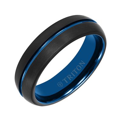 6.5MM Tungsten Carbide Two -Tone Black/Blue Ring with Brushed Finish