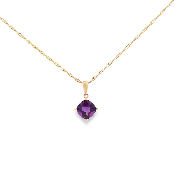 14k Yellow Gold Pendant With One 7mm Cushion Shaped Amethyst At 1.47tc