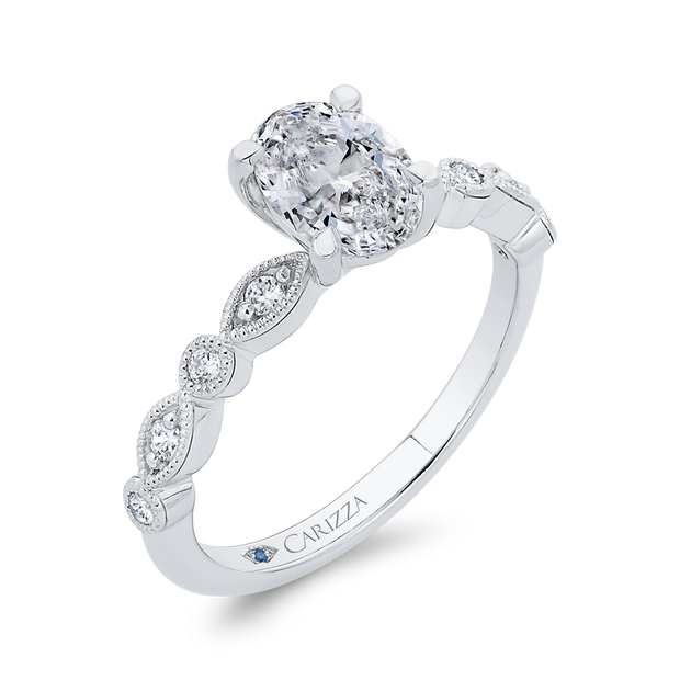 14K White Gold Diamond Engagement Ring Mounting With 8 Diamonds .13 Td