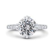 14K White Gold Round Cut Diamond Engagement Ring Mounting With 9 Diamo