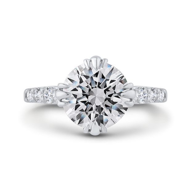 14K White Gold Round Cut Diamond Engagement Ring Mounting With 9 Diamo