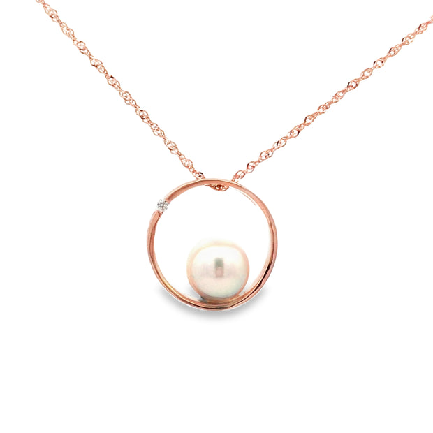 Vintage 14Kt Rose Gold 18 Inch Necklace With One Round Brilliant Cut D