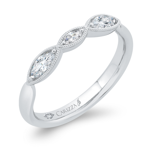 14K White Gold Marquise Cut Diamond Wedding Band With 3 Diamonds .32 T