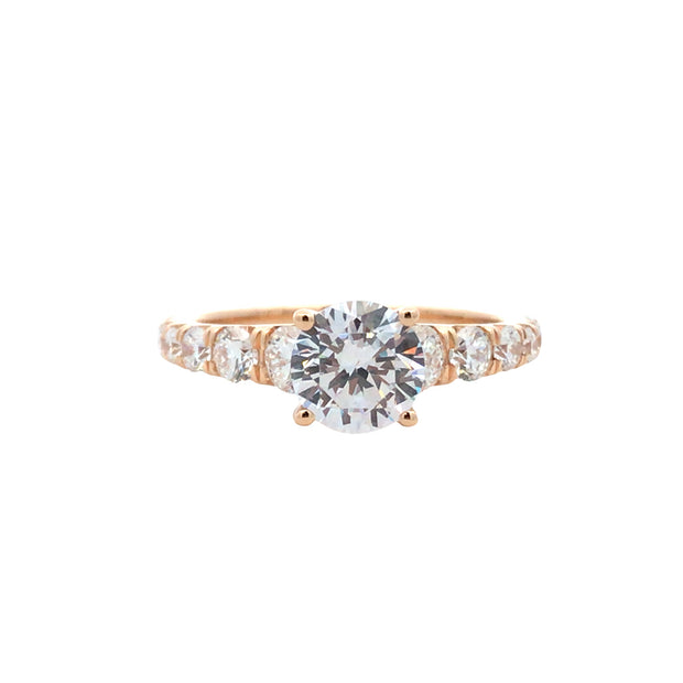 18kt Yellow Gold Ring With 14 Round Side Diamonds .89ct and 1.00ct Rou