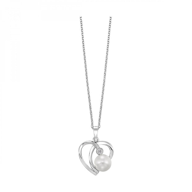 Sterling Silver Heart Pendant With White Pearl