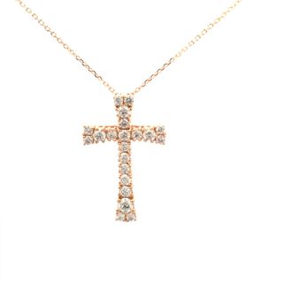 14Kt Yelllow Gold Cross Pendant Wiuth Round Graduating Diamonds 1.00Ct