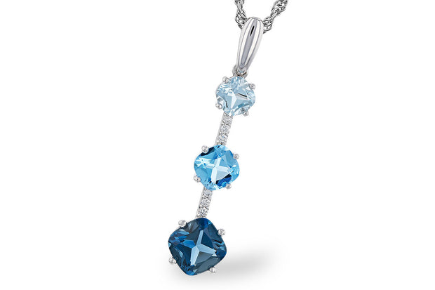 14kt White Gold Pendant With 3 Cushion Cut Blue Topaz (London, Sky, Sw