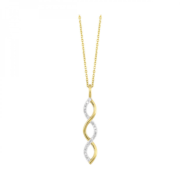 10kt Yellow Gold Twist Pendant With 22 Round Diamonds .12tdw H/I I1