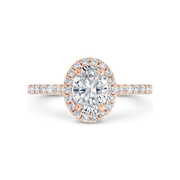 14K Rose Gold Oval Cut Diamond Halo Engagement Ring Mounting With 36 D