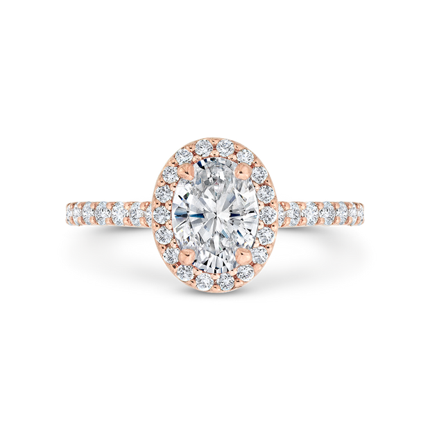 14K Rose Gold Oval Cut Diamond Halo Engagement Ring Mounting With 36 D