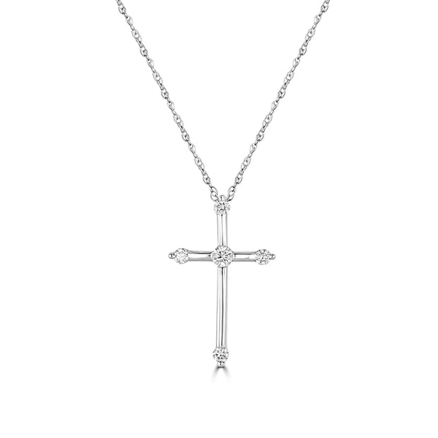 14Kt White Gold Cross Pendant With 5 Diamonds .13 Tdw I1 In Clarity An