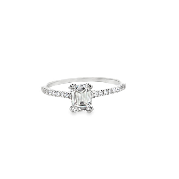 14Kt White Gold Engagement Ring With 18 Round Diamonds Down Sides Of B