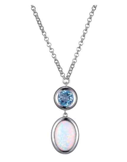 Sterling Silver Elle " Mirage" Rhodium Plated Created 10 X 7 Mm Opal,